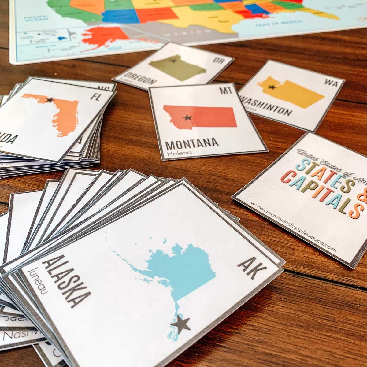 states and capitals flashcards printable
