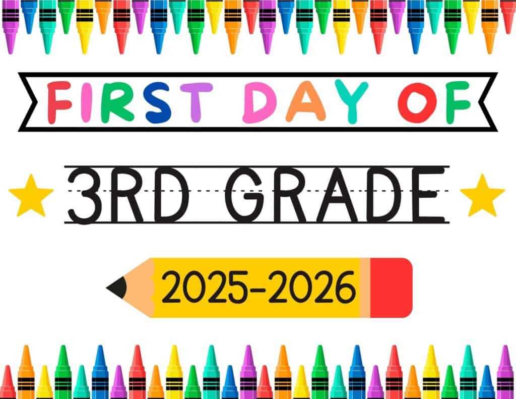 first day of school 3rd grade free printable