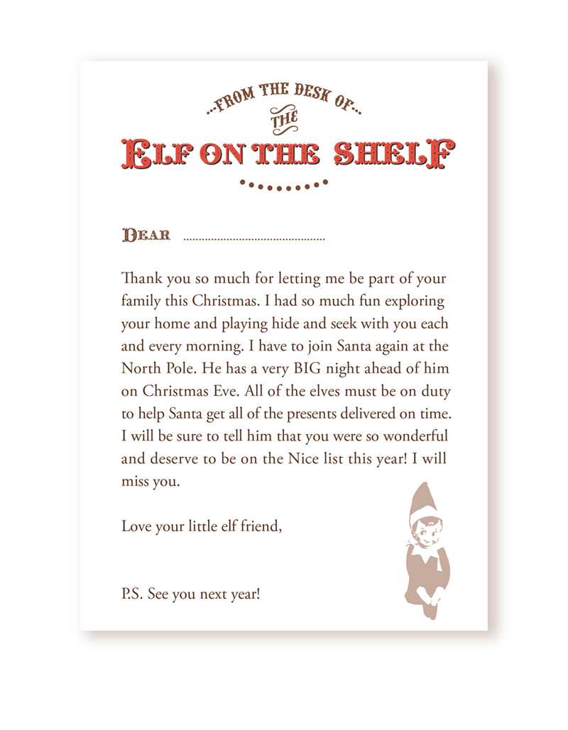 elf goodbye letter printable
