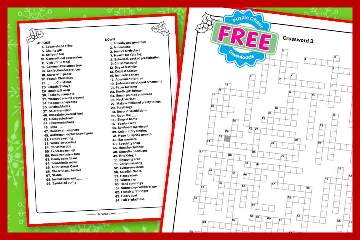 free printable christmas crossword puzzles for adults with answers