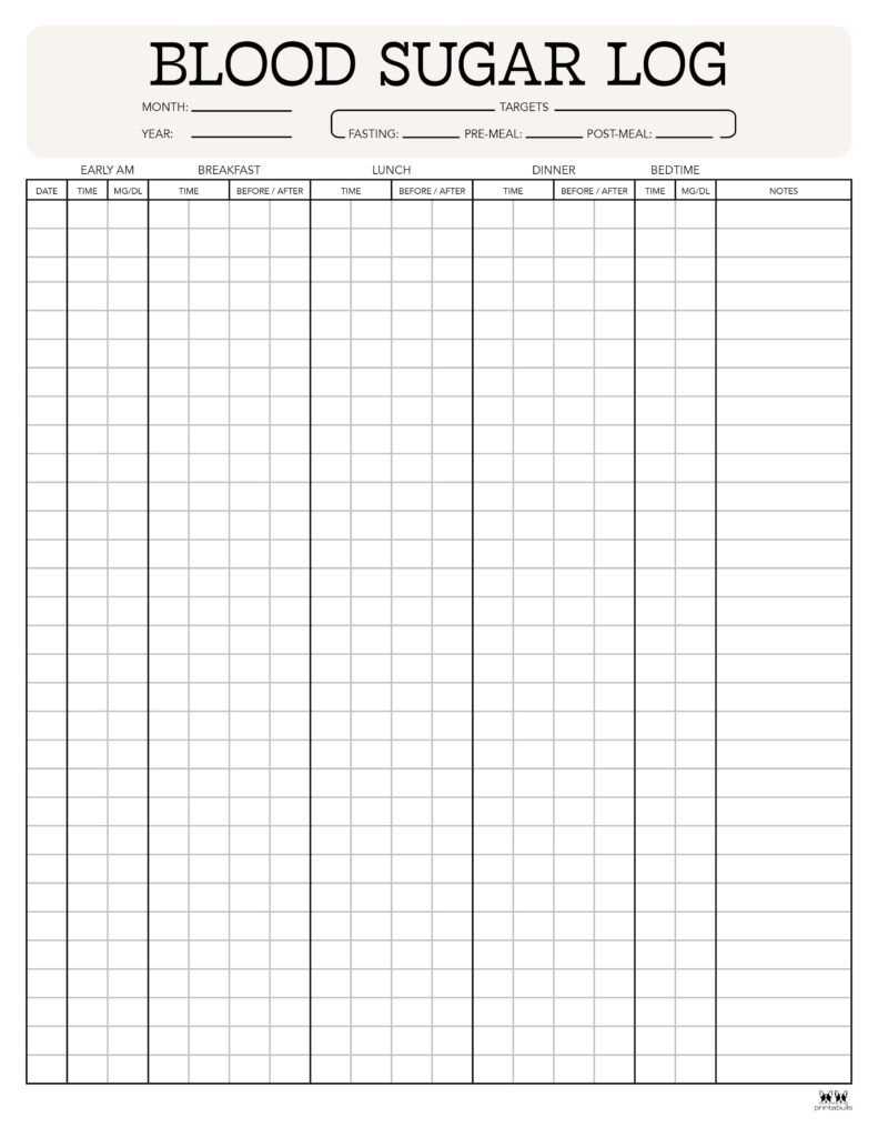 large print free printable blood sugar log sheet