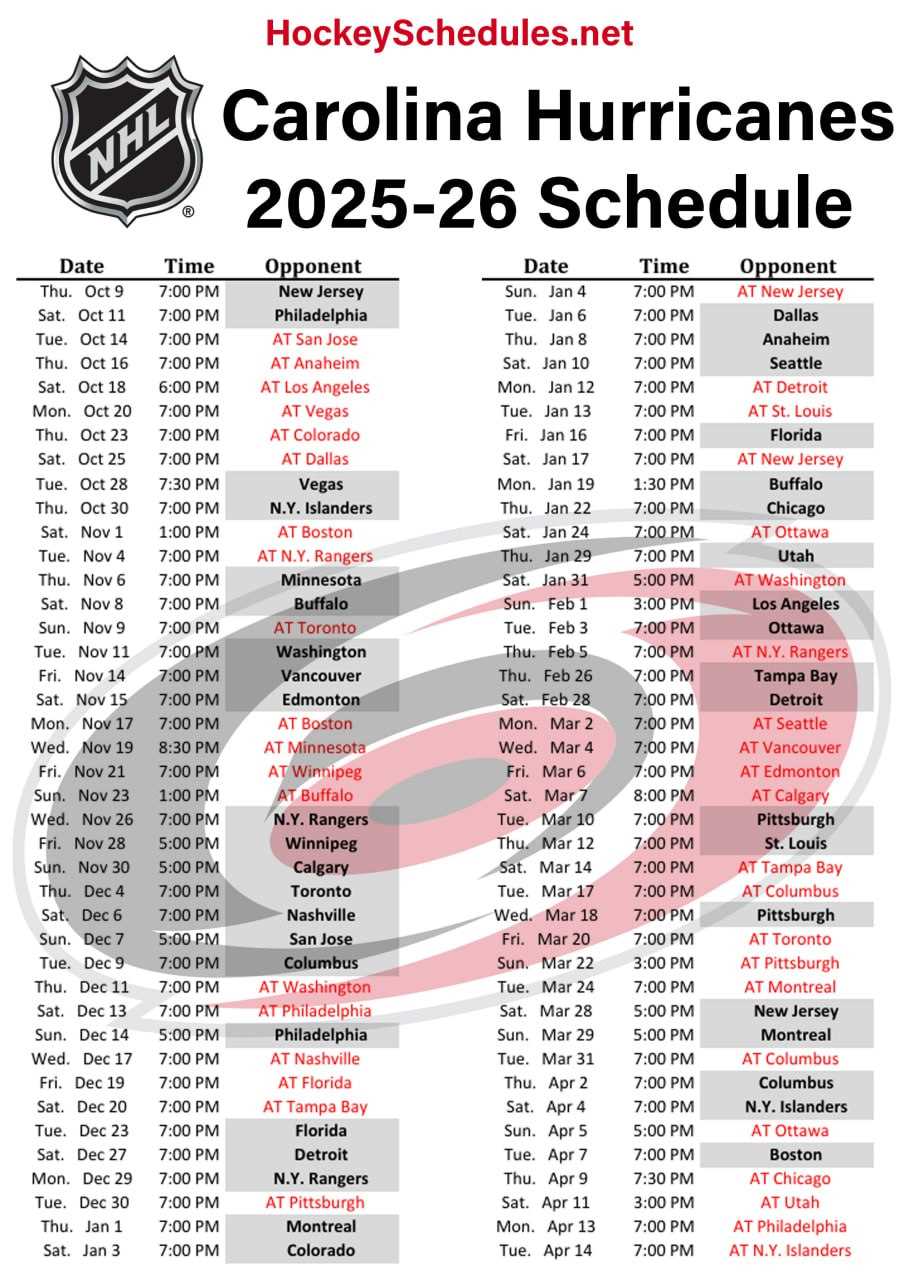 carolina hurricanes schedule printable