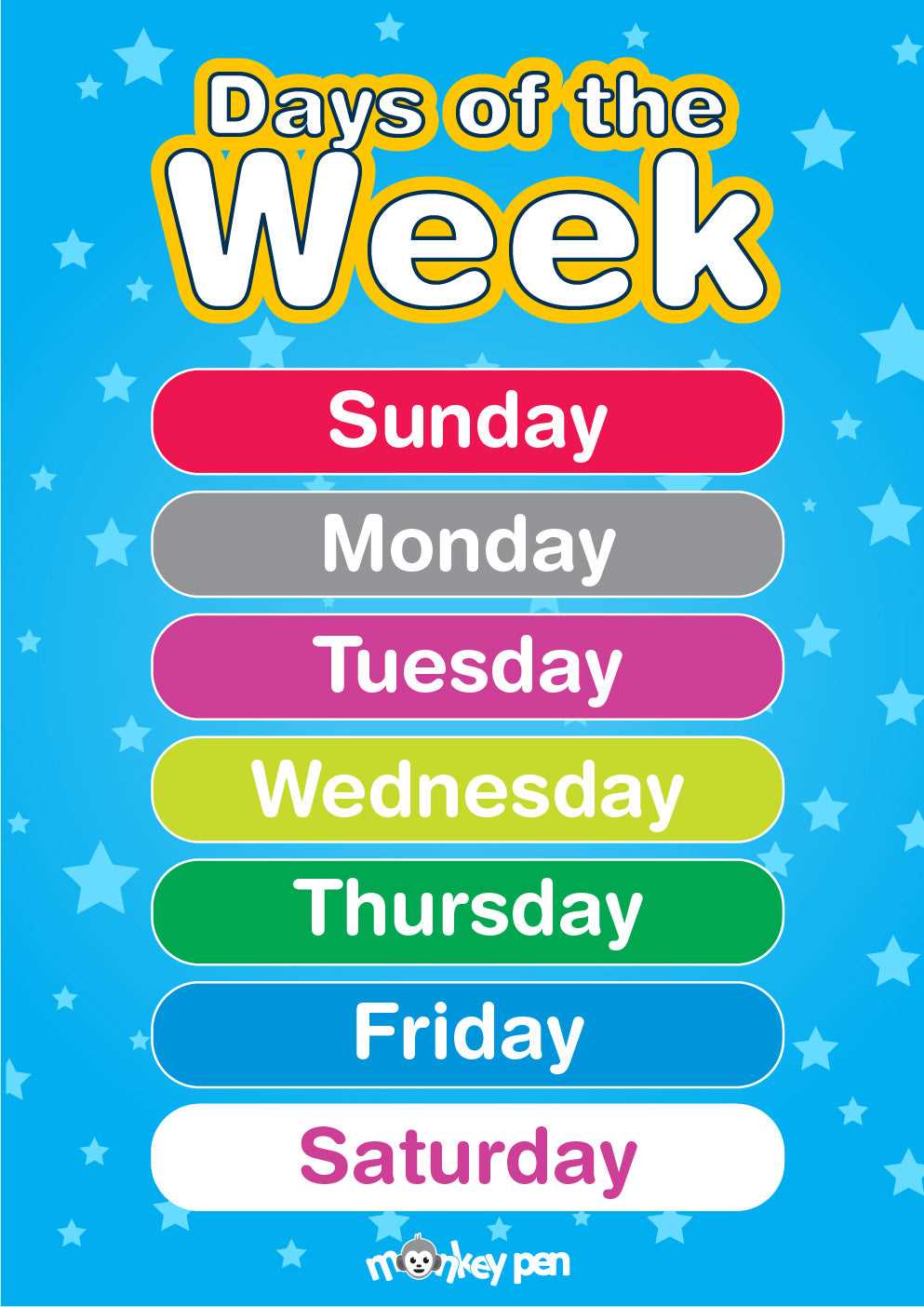 days of week printable free