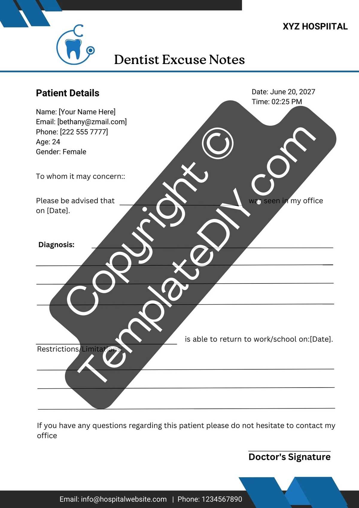 free printable dentist excuse note