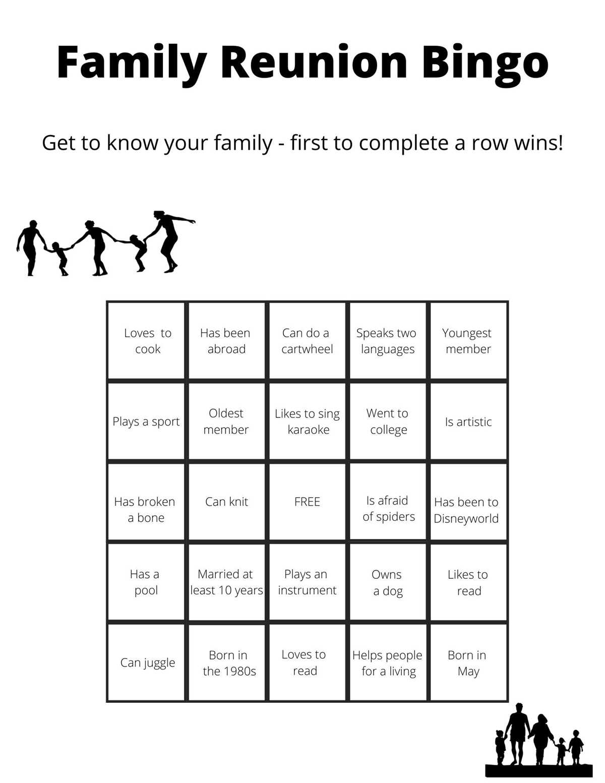 family reunion bingo game printable