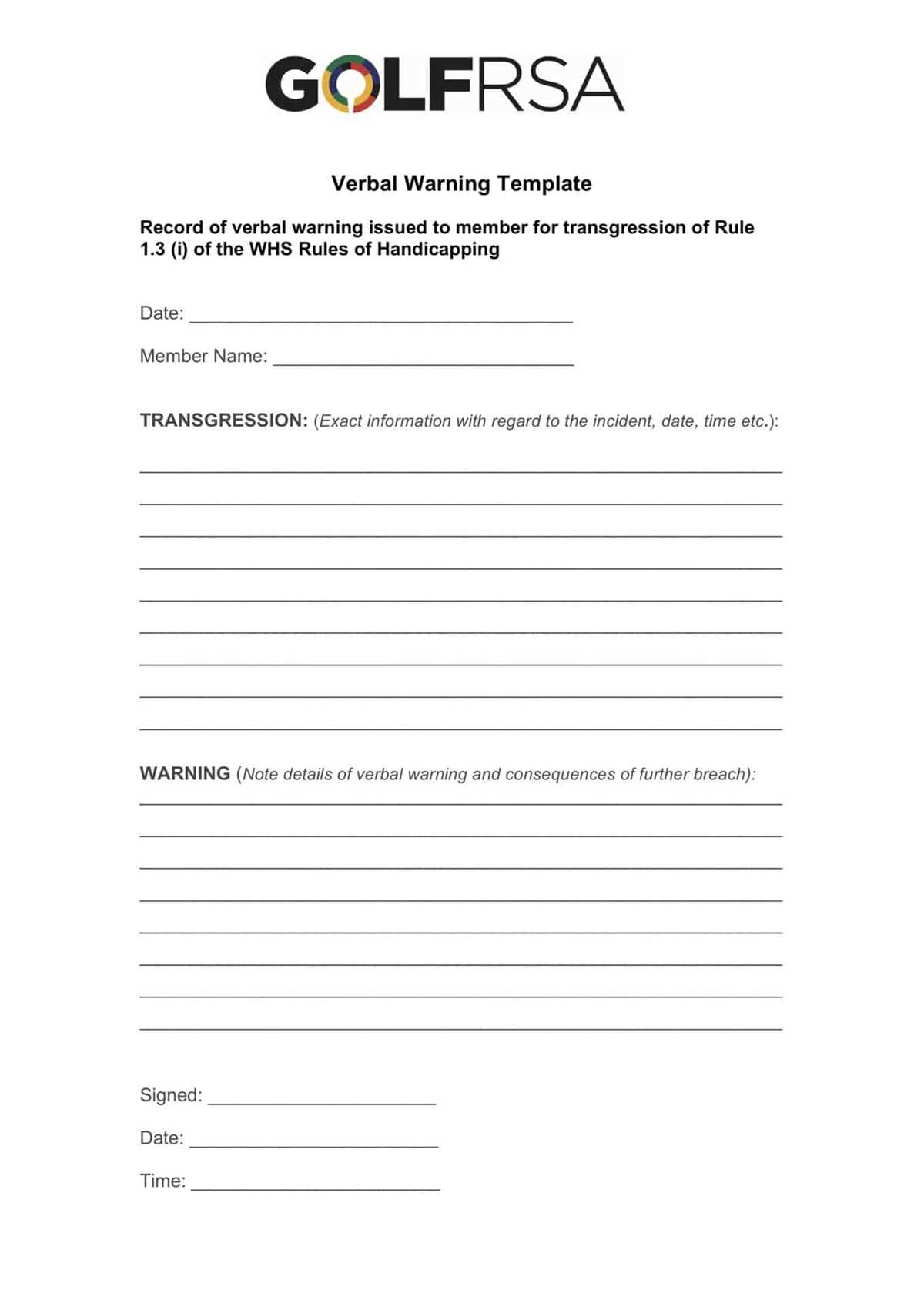 printable verbal warning template
