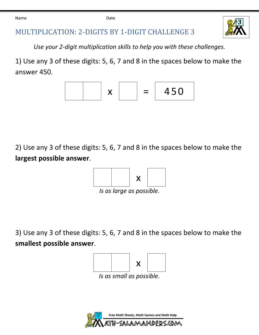 multiplication worksheets grade 3 printable
