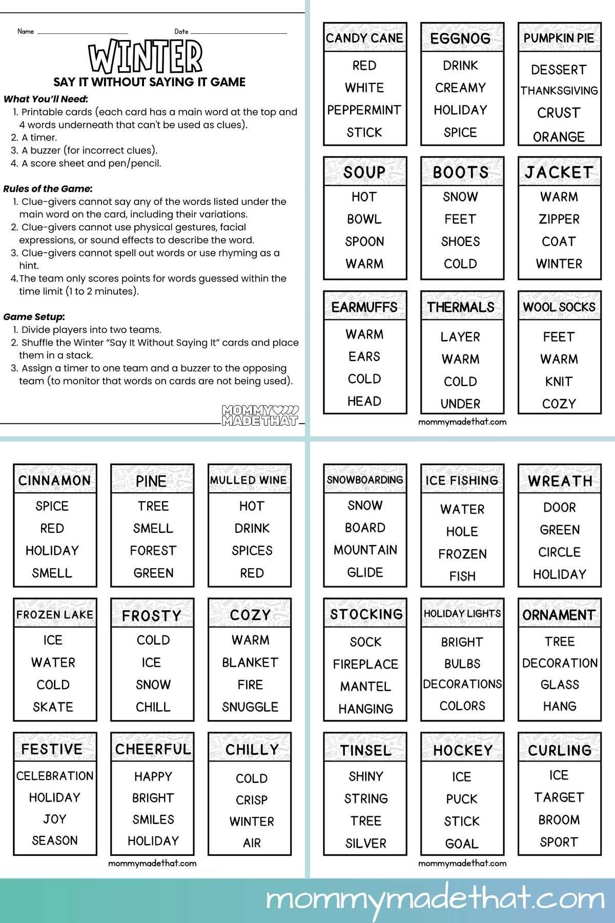 taboo game cards printable