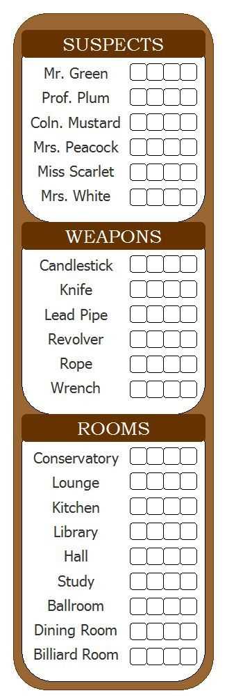 printable clue score sheet