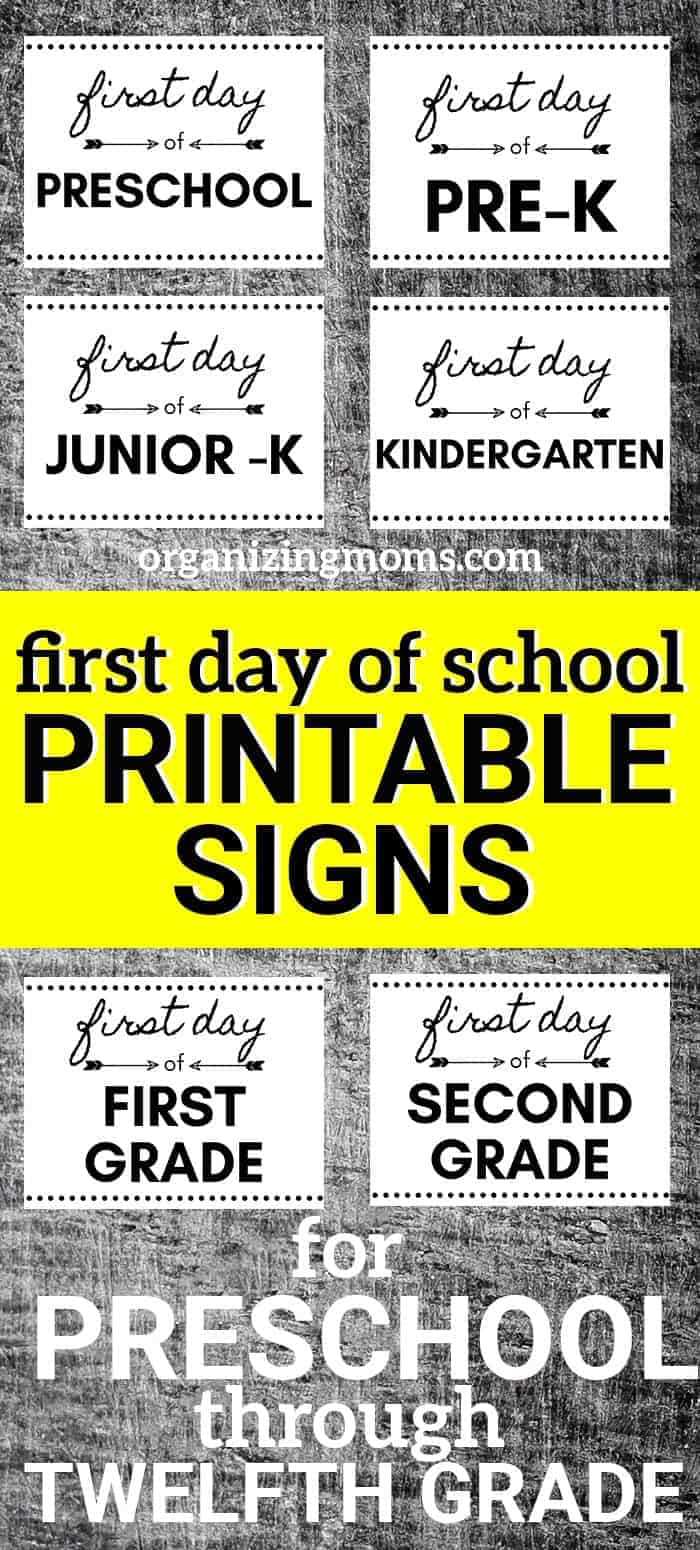 first day of school signs free printable