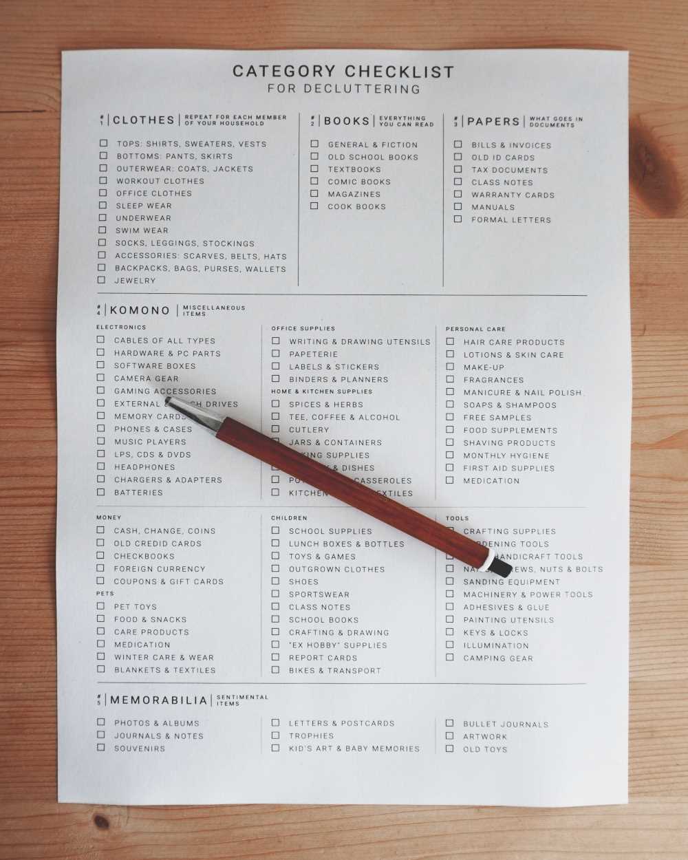 declutter checklist printable