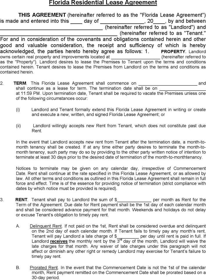 florida rental agreement printable