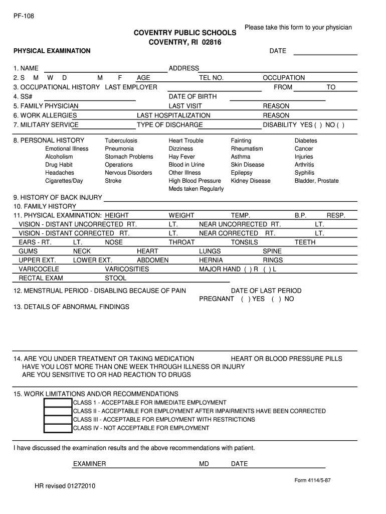 printable physical examination form