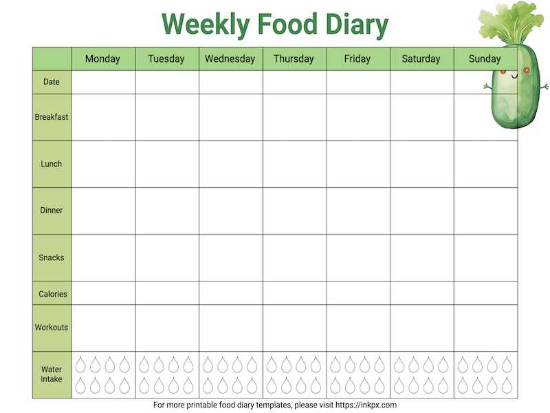 food diary template free printable