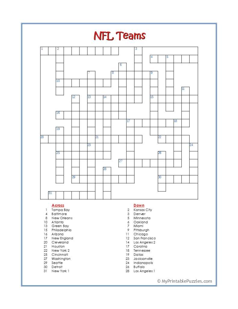football crossword puzzle printable