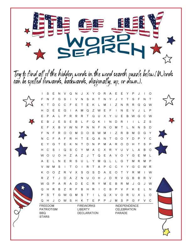 fourth of july word search free printable