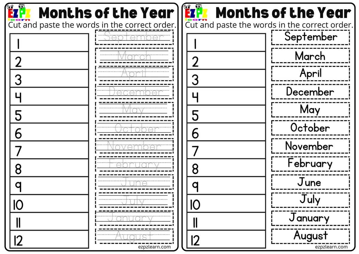 free printable months of the year worksheets