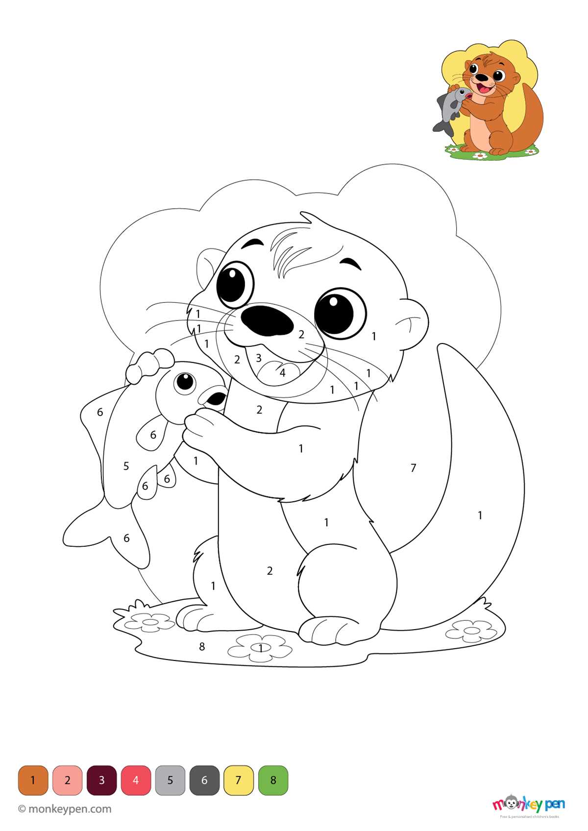 free color by number printable pages