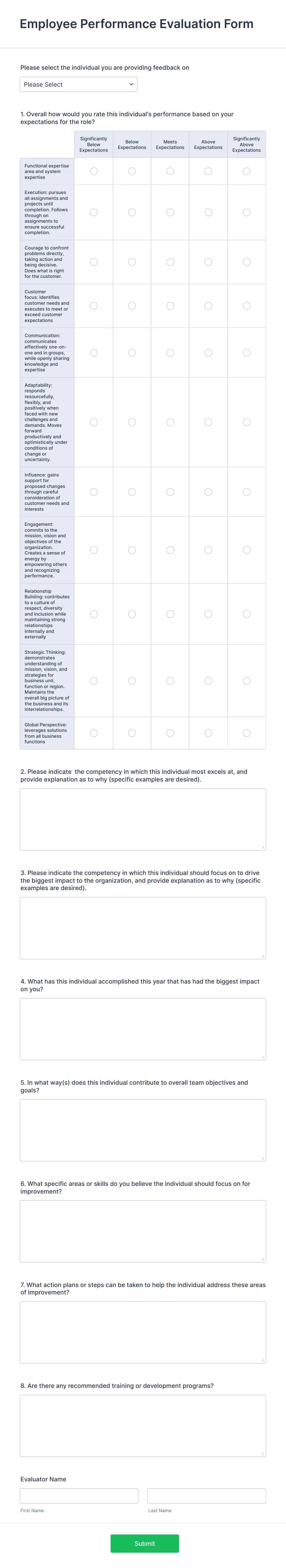 free employee evaluation forms printable