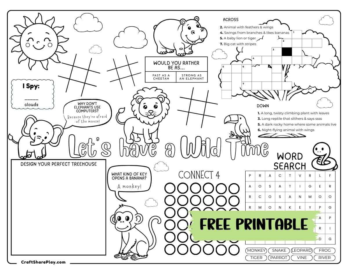 free jungle animal printables