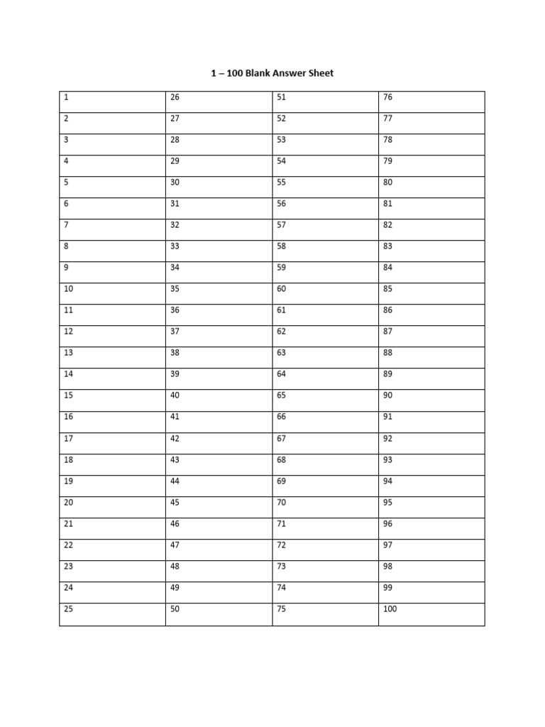 free printable answer sheet 1 100