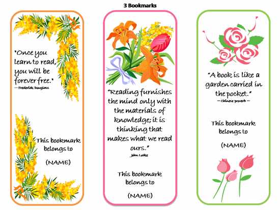 free printable bookmarks templates