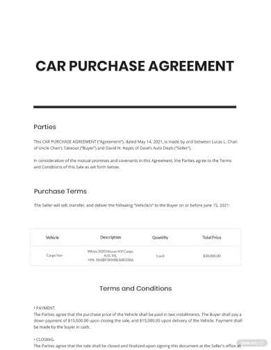 free printable car purchase agreement template