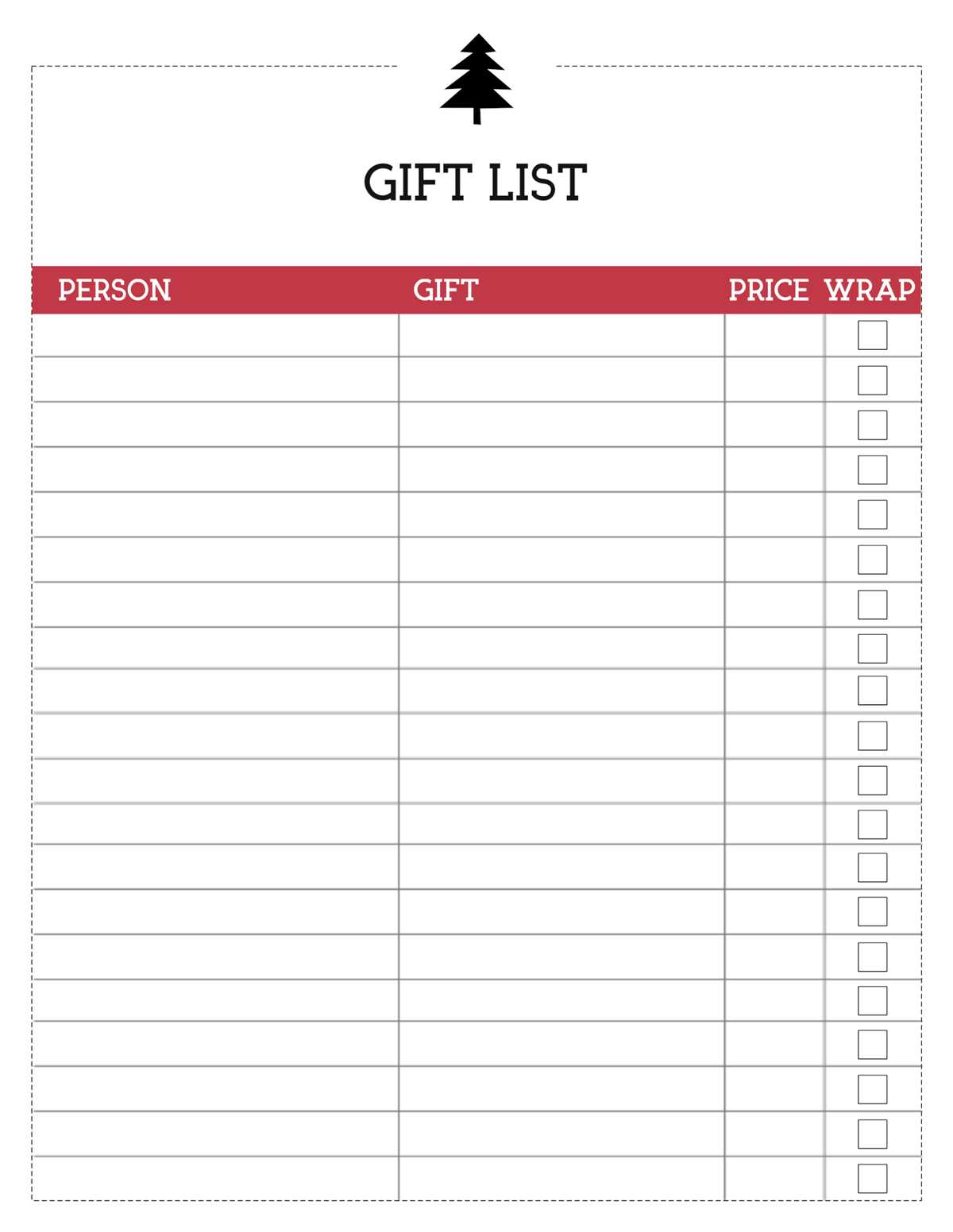 free printable christmas list template