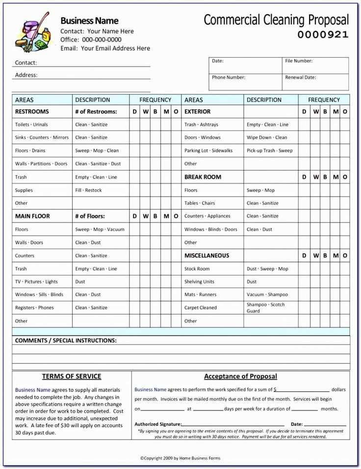 free printable cleaning estimate forms