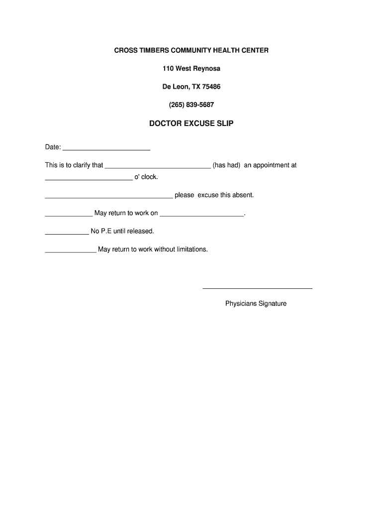 free printable doctor excuse