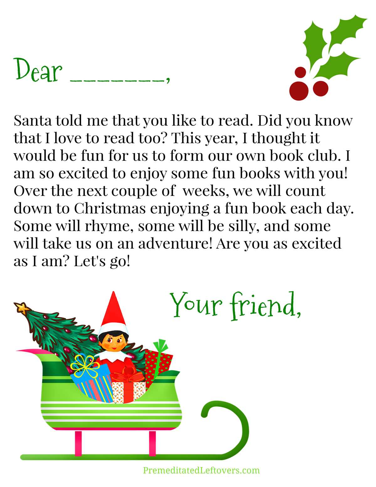 free printable elf on the shelf pajamas letter