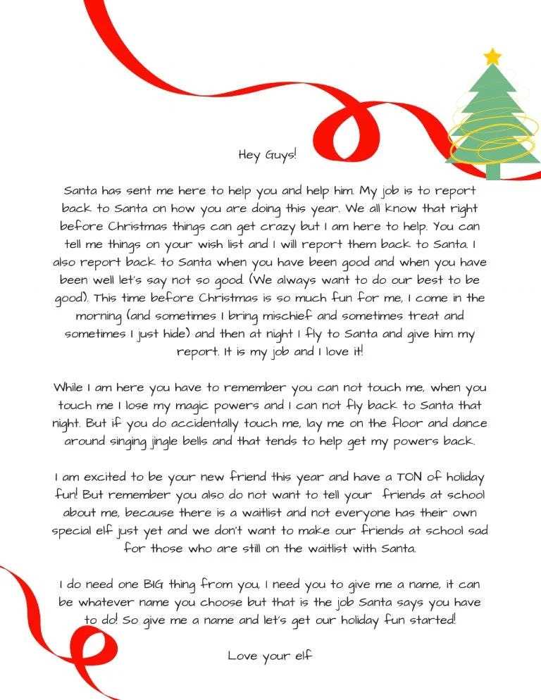free printable elf on the shelf pajamas letter
