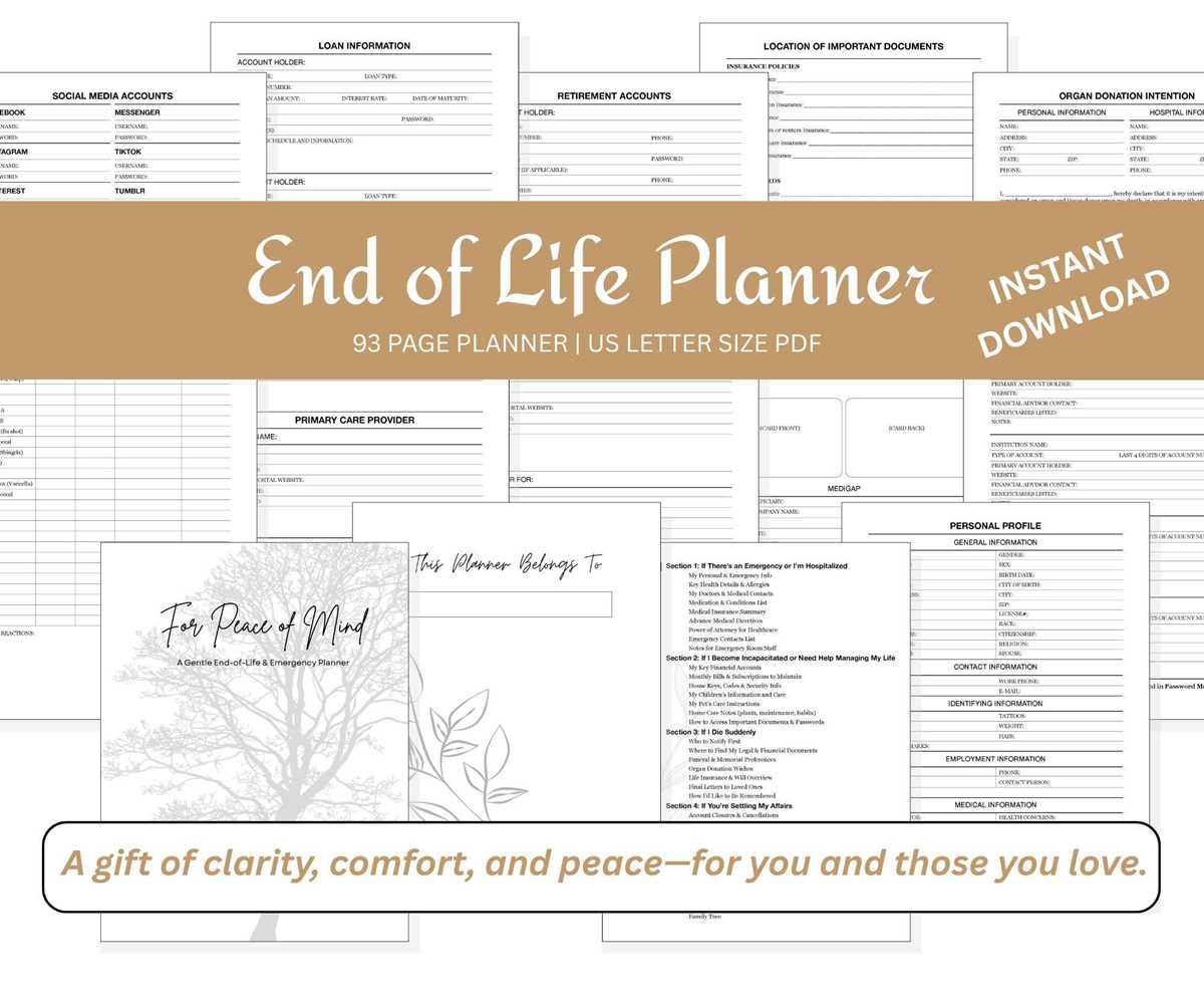 free printable end of life planner template word