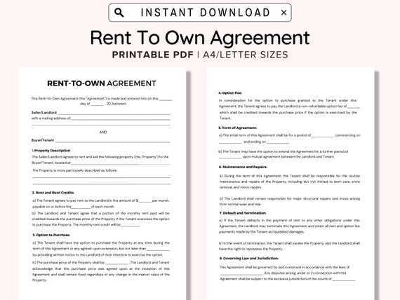 free printable lease to own agreement