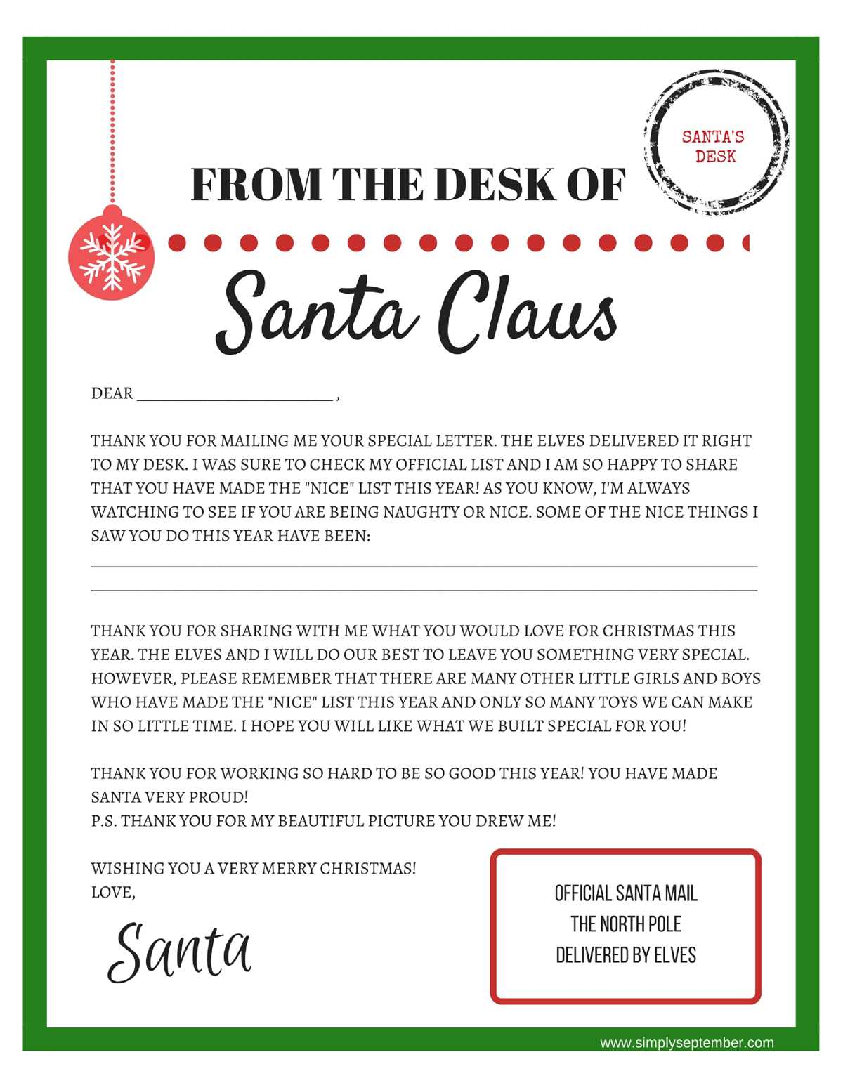 free printable letters from santa claus north pole