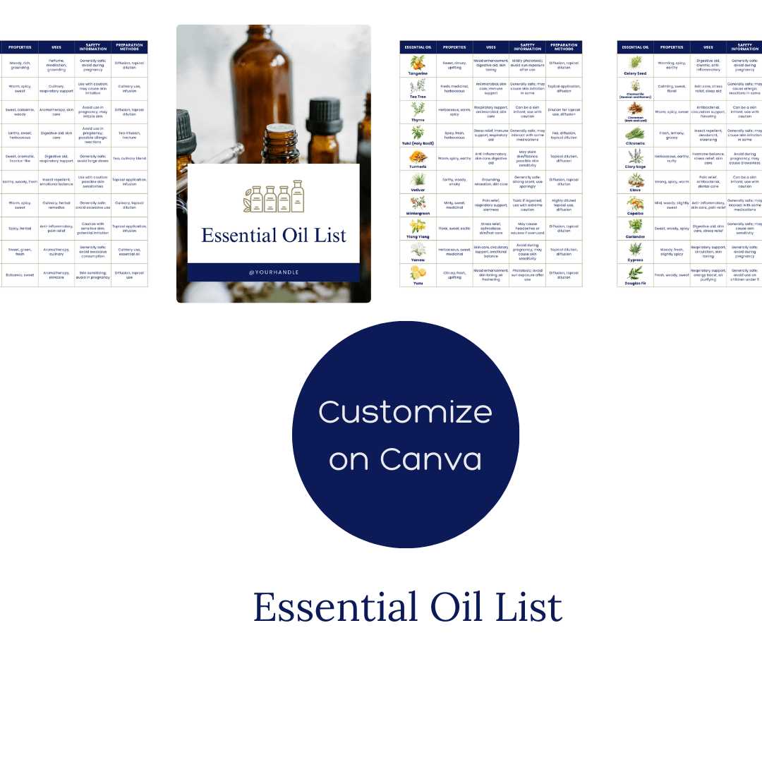 free printable list of essential oils and their uses