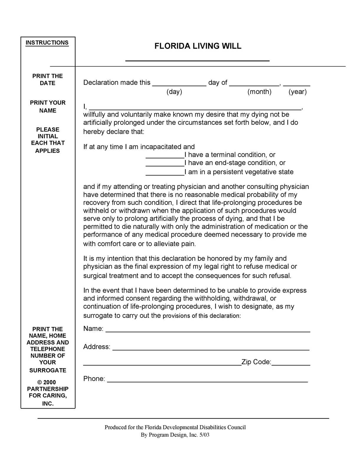 free printable living will forms