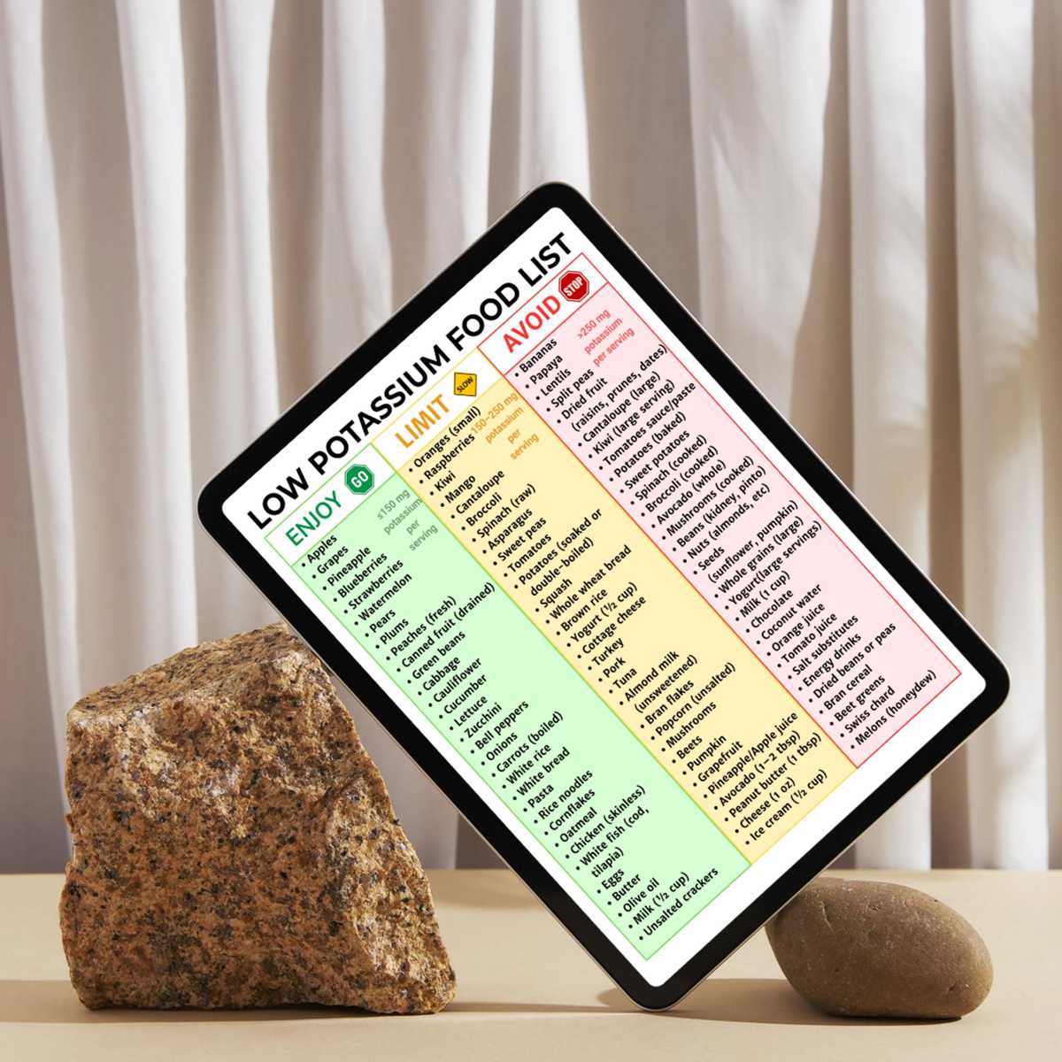 free printable low potassium foods chart