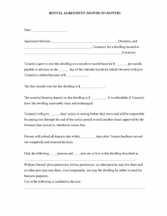 free printable month to month rental agreement