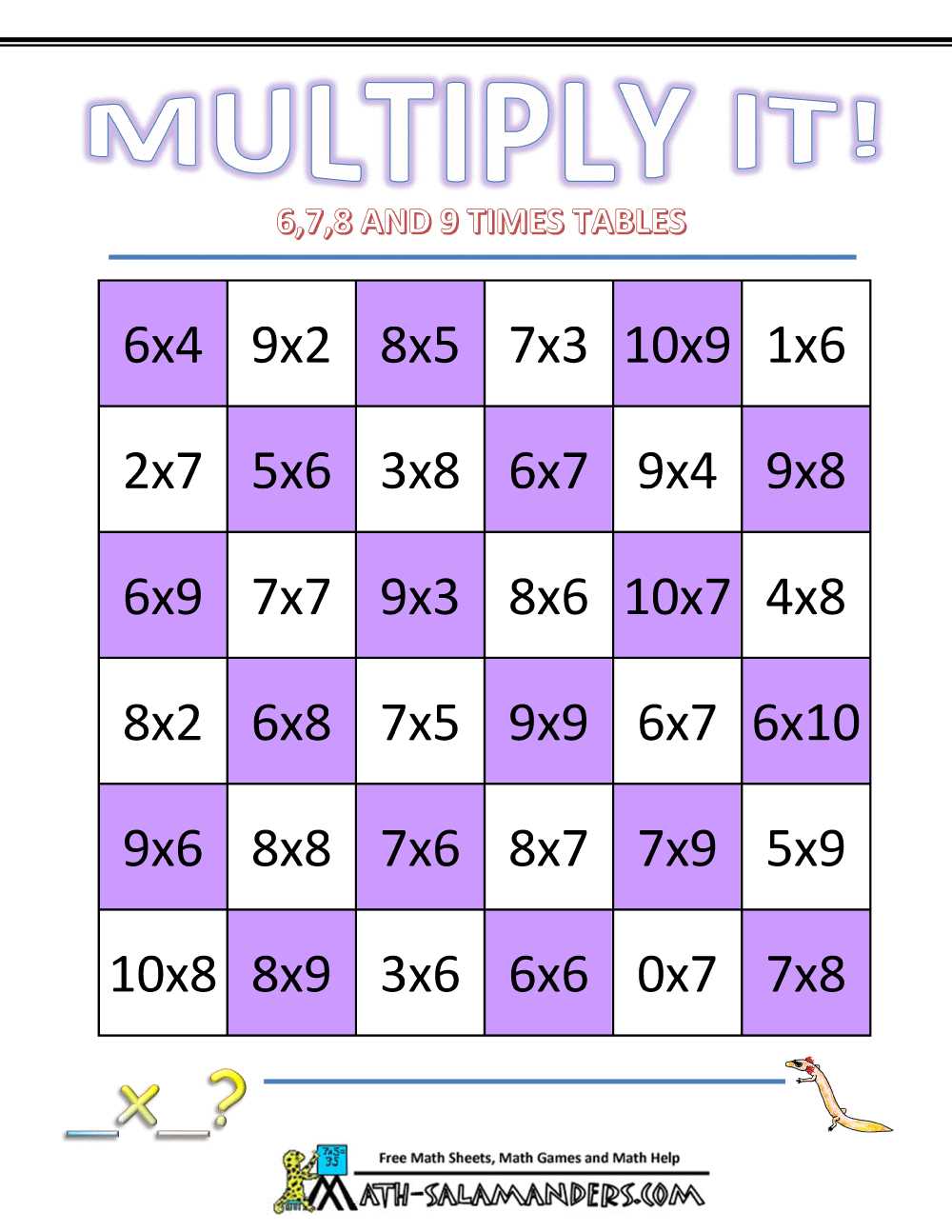 free printable multiplication games