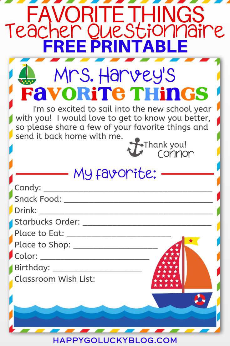 free printable my favorite things list printable