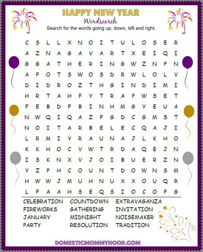 free printable new years word search