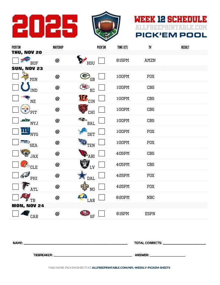 free printable nfl schedule