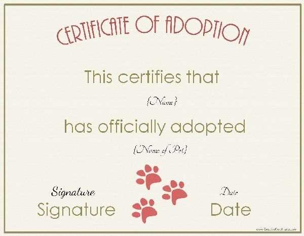 free printable pet adoption certificate