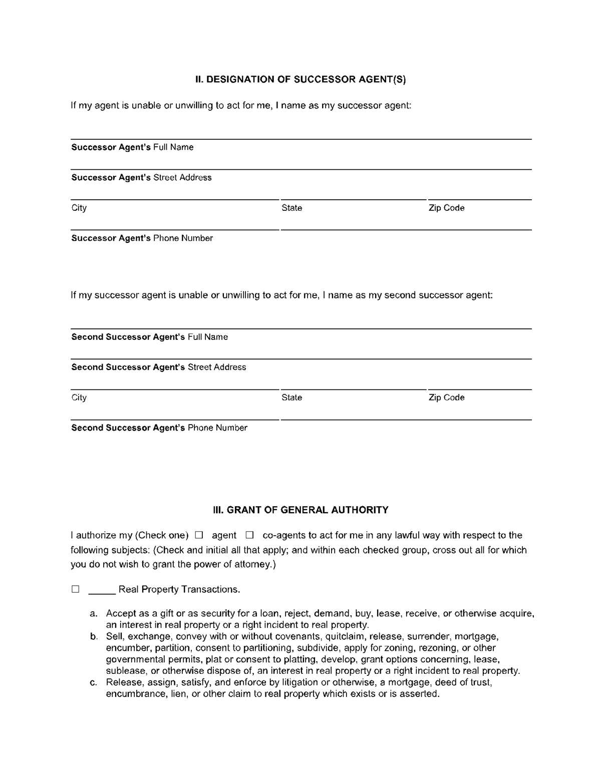 free printable power of attorney form california