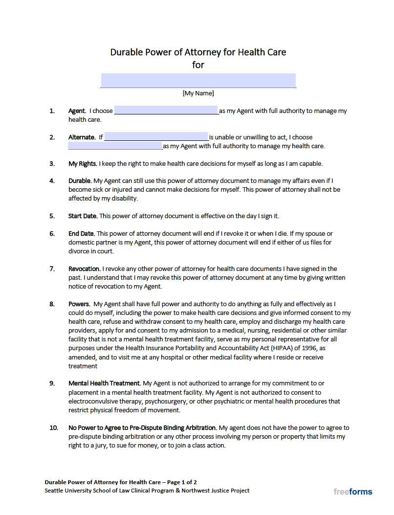 free printable power of attorney form washington state