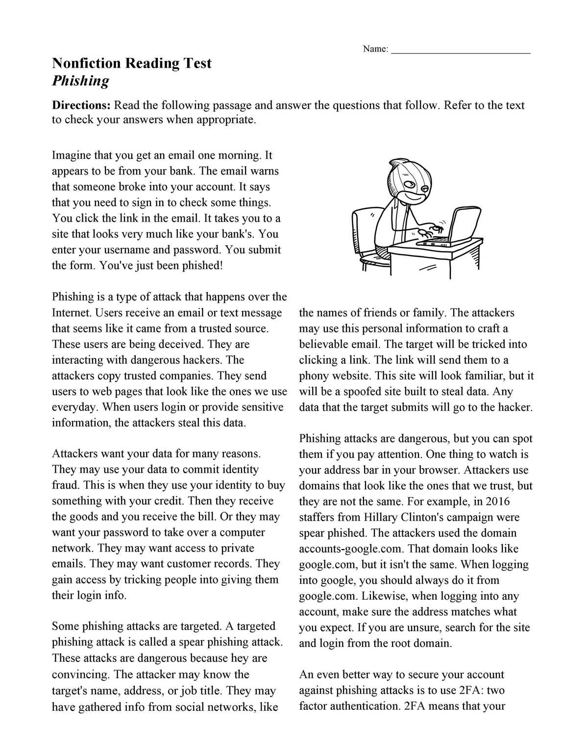 free printable reading comprehension worksheets for 5th graders