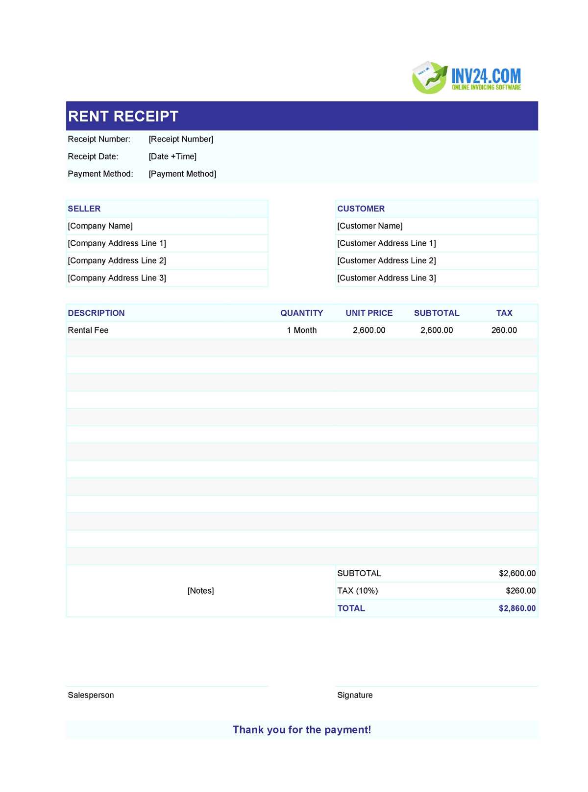 free printable rental receipt