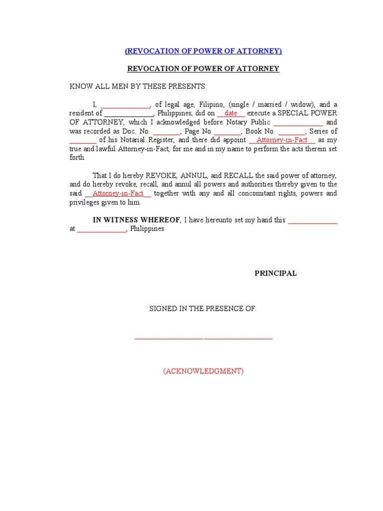 free printable revocation of power of attorney form
