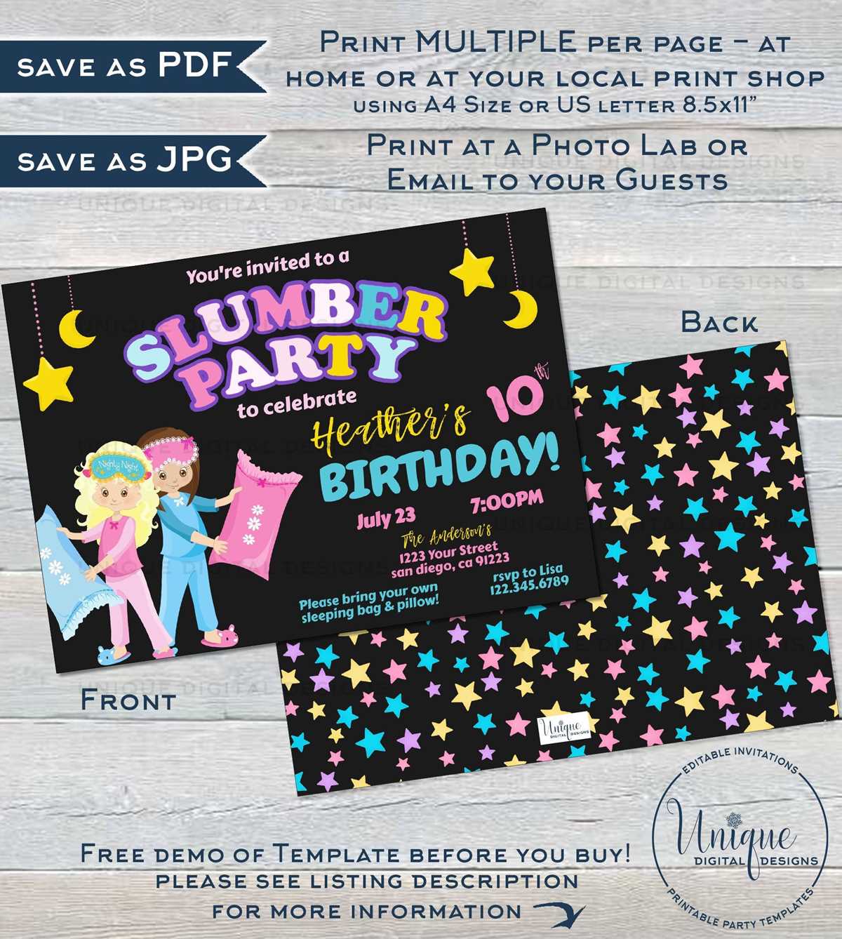 free printable slumber party invitations